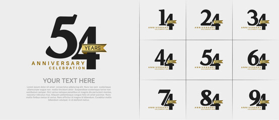 set of anniversary logo with black number and gold ribbon can be use for celebration
