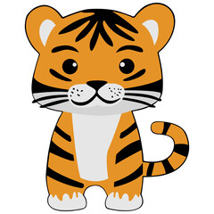 Tiger clipart icon flat design on transparent background, animal isolated clipping path element