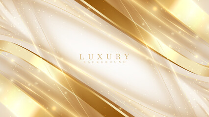 Luxury abstract cream color background with gold line and glitter light effect decoration.