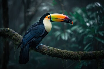Toucan in the rain forest, Borneo, A toucan sitting on a branch in the jungle, AI Generated