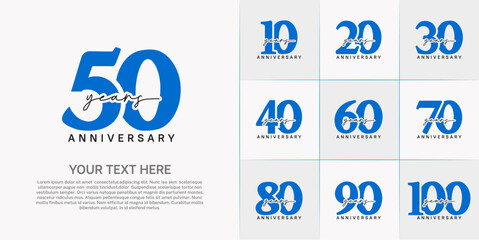 set of anniversary logo with blue number and black handwriting text can be use for celebration