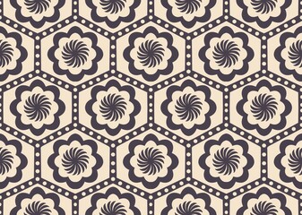 Ethnic oriental floral vintage pattern. Illustration geometric floral hexagon shape seamless pattern vintage style. Asian ethnic pattern use for textile, home decoration elements, upholstery, wrapping