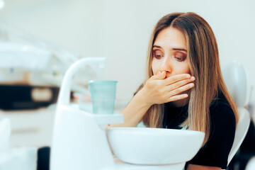 Patient Having an Adverse Reaction to Dental Treatment. Dental office customer having an allergic...