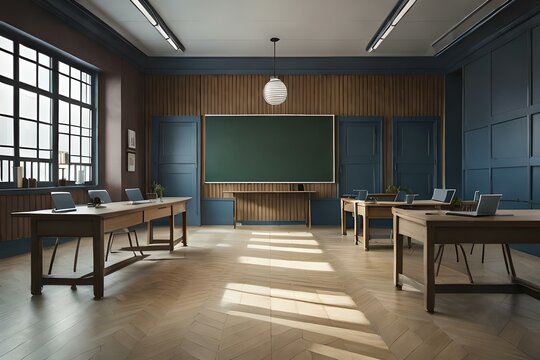 Empty classroom with blackboard. Generative AI