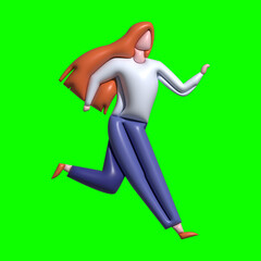 In Motion 3D Woman Running with Greenscreen Background