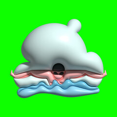 In Motion 3D Swimming with Greenscreen Background