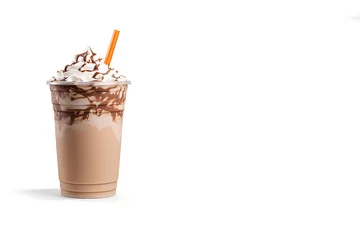Foto op Plexiglas Chocolate milkshake in plastic takeaway cup isolated on white background with copy space © agungai
