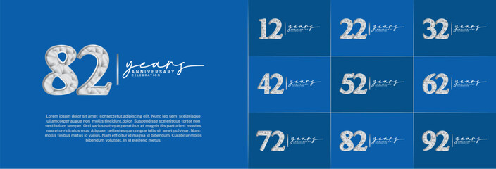 set of anniversary logo with silver number on blue background can be use for celebration