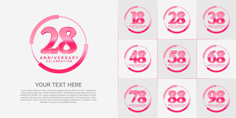 set of anniversary logo with pink number in circle can be use for celebration