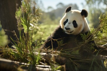 Obraz premium Photograph Of Panda Natural Light, Generative AI