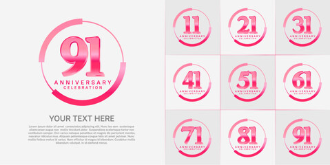 set of anniversary logo with pink number in circle can be use for celebration