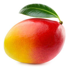 Ripe whole mango with green leaf isolated