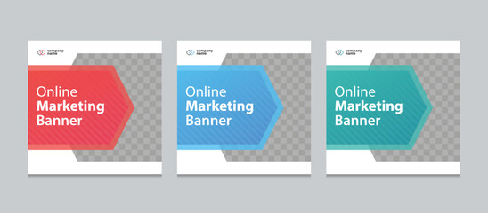 Set of Editable square business web banner design template. background gradients color. Suitable for social media post, instagram story and web ads. Vector illustration with Space to add pictures.