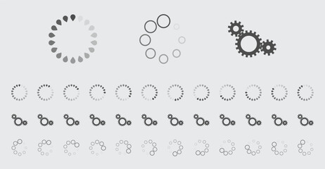 Circular Loading Buffering Icons Vector Set Video Ready for Animation Gif All Keyframes Frames Bufring Circle Waiting for Connection Buffer Preloader Download Symbol Easy Replace Color