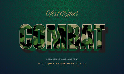 Army text style on modern green color style effect, combat editable text effect Vector