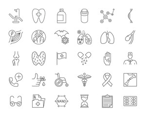 Medical Vector Icons Set. Line Icons, Sign and Symbols in Linear Design. Medicine, Health Care and Coronavirus COVID-19 pandemic. Mobile Concepts and Web Apps. Modern Infographic Logo and Pictogram.