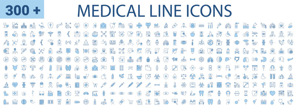 Medical Vector Icons Set. Line Icons, Sign and Symbols. Medicine, Health Care, Internal Organs, Drugs, Symptoms, Dental and Fly. Mobile Concepts and Web Apps. Modern Infographic Logo and Pictogram