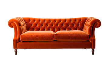 Sofa deco style in orange isolated on transparent background. Front view. Series of furniture