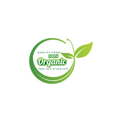 100% Organic Food logo design with agriculture field and food plant concept.