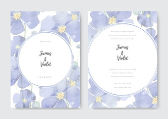 Purple daisy watercolor floral and leaves wedding invitation card set