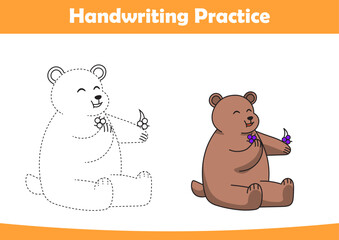 Practice handwriting. Tracing bear lines and coloring for children