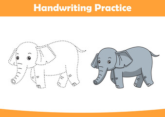 Practice handwriting. Tracing elephant lines and coloring for children
