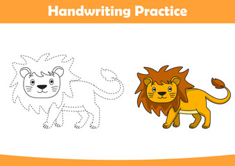Practice handwriting. Tracing lion lines and coloring for children