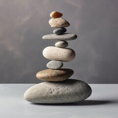 Fototapeta na wymiar Stones balance. Pebbles pyramid on gray background. For banner, postcard, book illustration.