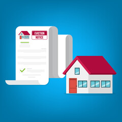 House, real estate property, with an eviction notice document. 