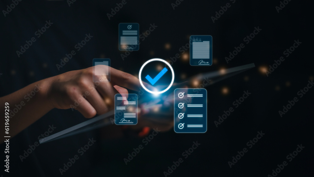 Poster digital guarantee approvement , business checking quality assurance qa or qc management, certificati