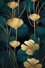 A stylish banner with elegant tropical background of emerald leaves. (Illustration, Generative AI)