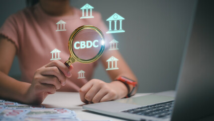 CBDC Central Bank Digital Currency. the digital currency of the Central Bank and transactions in different currencies. Financial technology exchange, money, and digital asset.