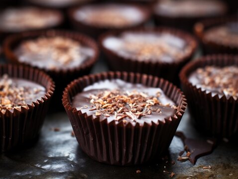 Reece's Peanut Cups on dark background (generative AI)