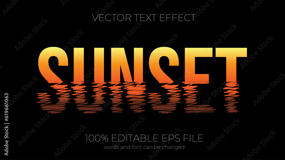 Poster sunset editable text effect style, eps editable text effect