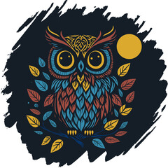 Colorful Owl Vector Stamp Design with a Wide Variety of Colors