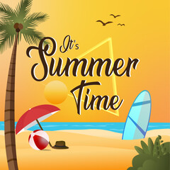 Summer time fun concept design Creative background of landscape panorama of sea and beach