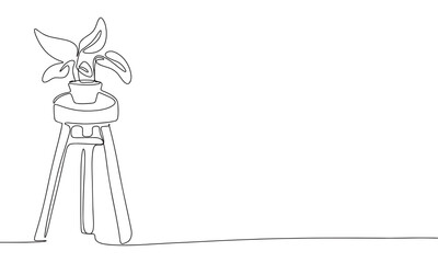 One Line Branch with flower in pot Vector Drawing. Style Template houseplant in pot. Modern Minimalist Simple Linear Style. 