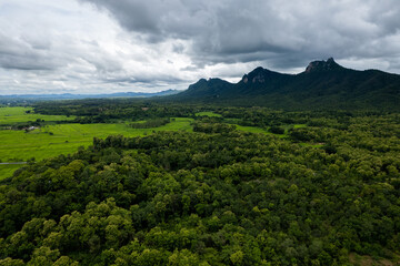 Fototapeta premium Top view Landscape of Morning Mist with Mountain Layer
