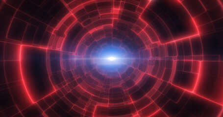 Red energy tunnel with glowing bright electric magic lines scientific futuristic hi-tech abstract background