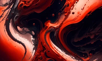 Zelfklevend Fotobehang Mars Nuances Waves Abstract background, textured, red marbles, Ink Liquid Modern Abstract Backdrop, Generative AI  © Johan Wahyudi