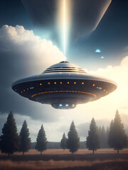 ufo in the city sky illustration, vector, generative ai