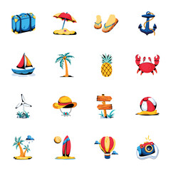 Set of Summer Accessories Flat Icons 

