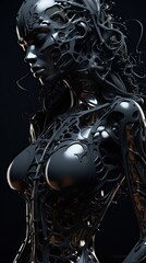 A Grim Dark Cryptidwave Background Poster - Depicting an Abstract Close-up of an Ergonomic Femme - Intricately Carved Wallpaper with Anatomical Precision created with Generative AI Technology