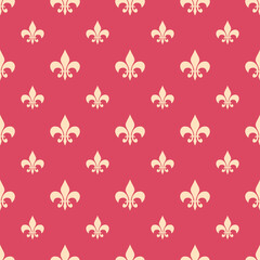fleur-de-lis seamless pattern.Pink white template. Floral texture. Elegant decoration, royal lily retro background. Design vintage for card, wallpaper, wrapping, textile.