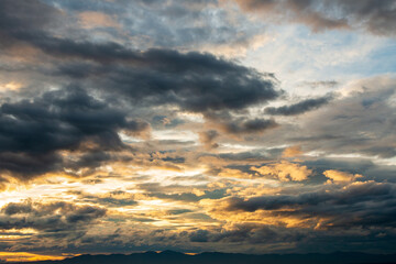 colorful dramatic sky with cloud at sunset