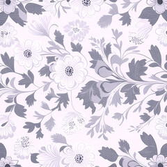 Floral decorative abstract background with gray flowers in scandinavian style