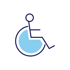 Disabled related vector line icon. Disabled person in wheelchair linear icon. Service for people with disabilities. Handicap. Isolated on white background. Vector illustration. Editable stroke