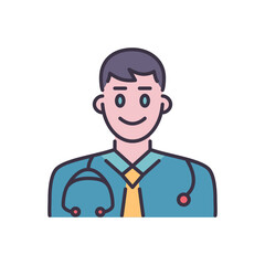 Doctor related vector icon. A man with a stethoscope on his shoulders. Doctor sign. Isolated on white background. Editable vector illustration