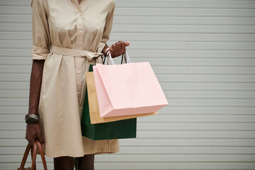 Cropped image of Black young woman holding shopping bags