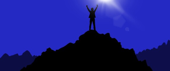 Successful conceptual illustrations photo,man stand at top of mountain ,Silhouette Success conceptual,business abstract conceptual picture